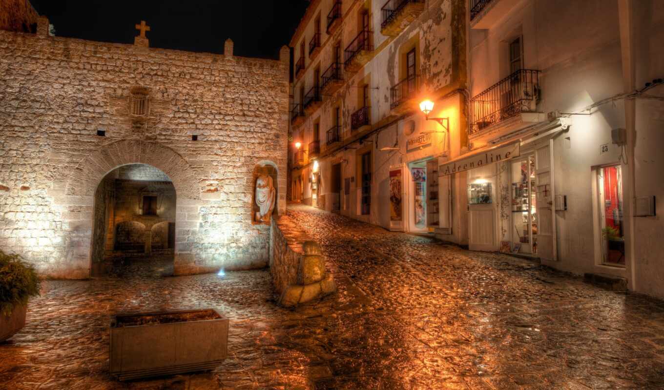 night, street, hdr, Spain, ibiza, lanterns