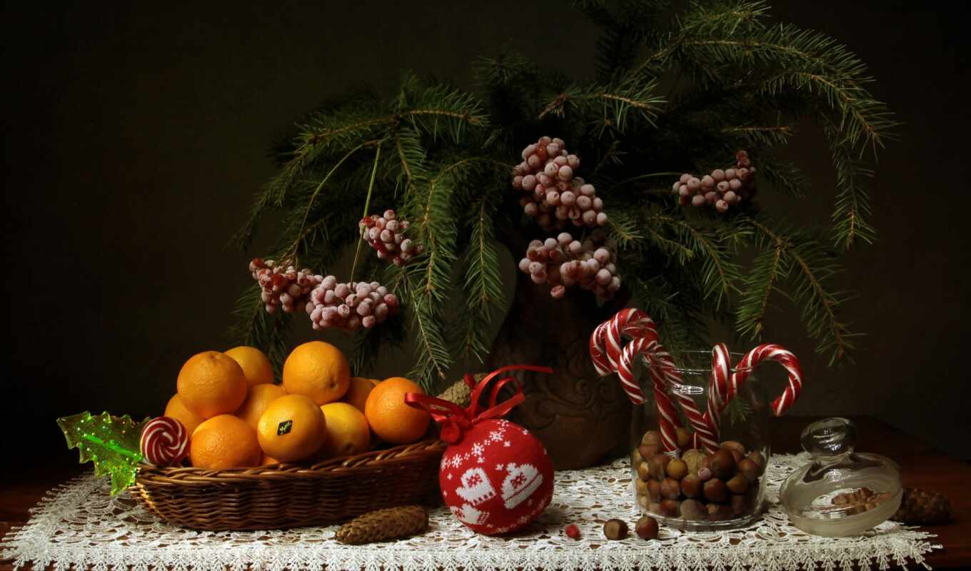 new, год, candy, еще, ветви, life, mandarin, berries, орех, натюрморт