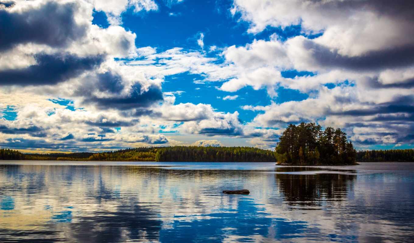 lake, desktop, free, picture, island, clouds, Finland, kullaa