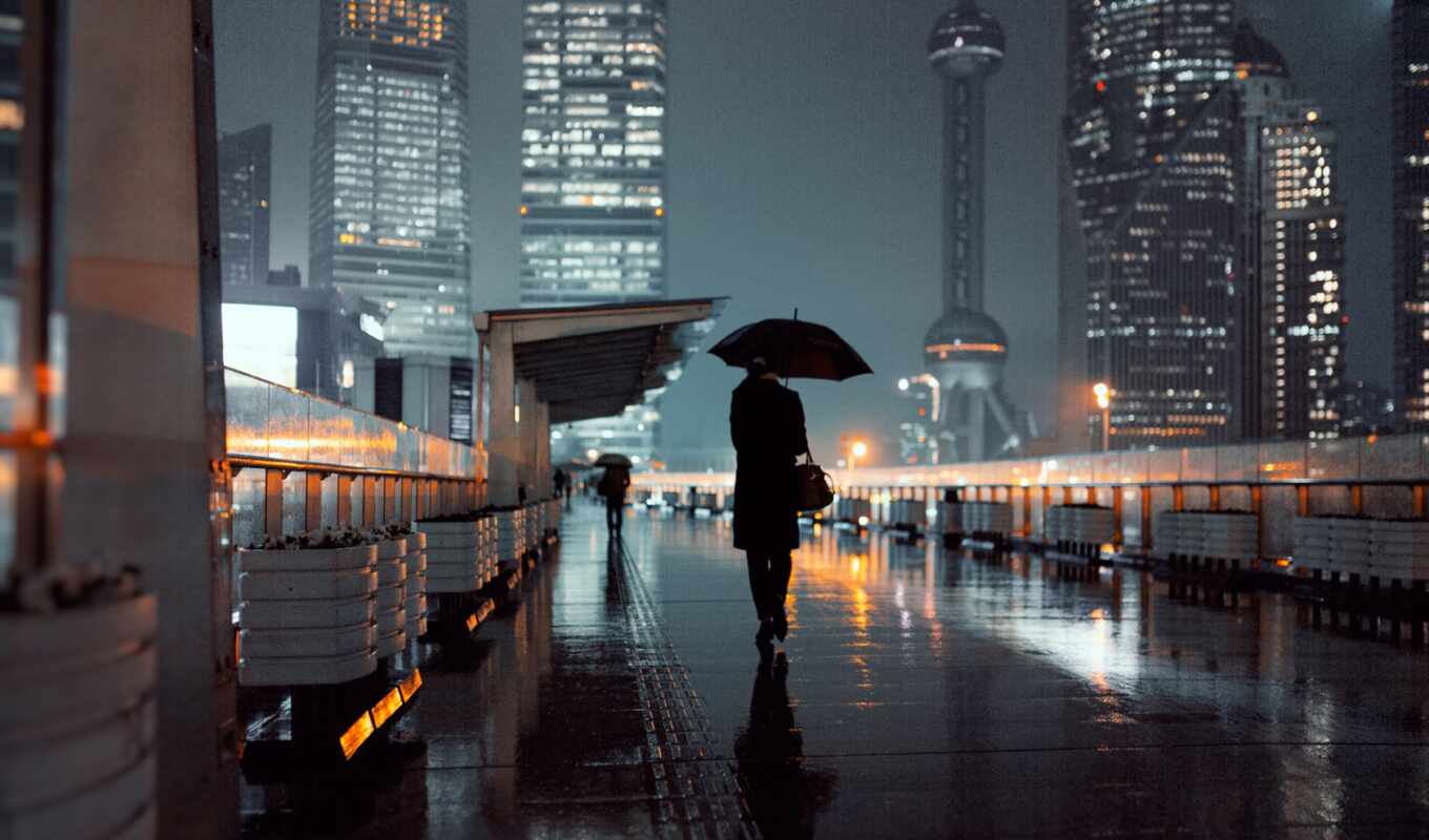 коллекция, женщина, дождь, город, ночь, card, красивый, зонтик