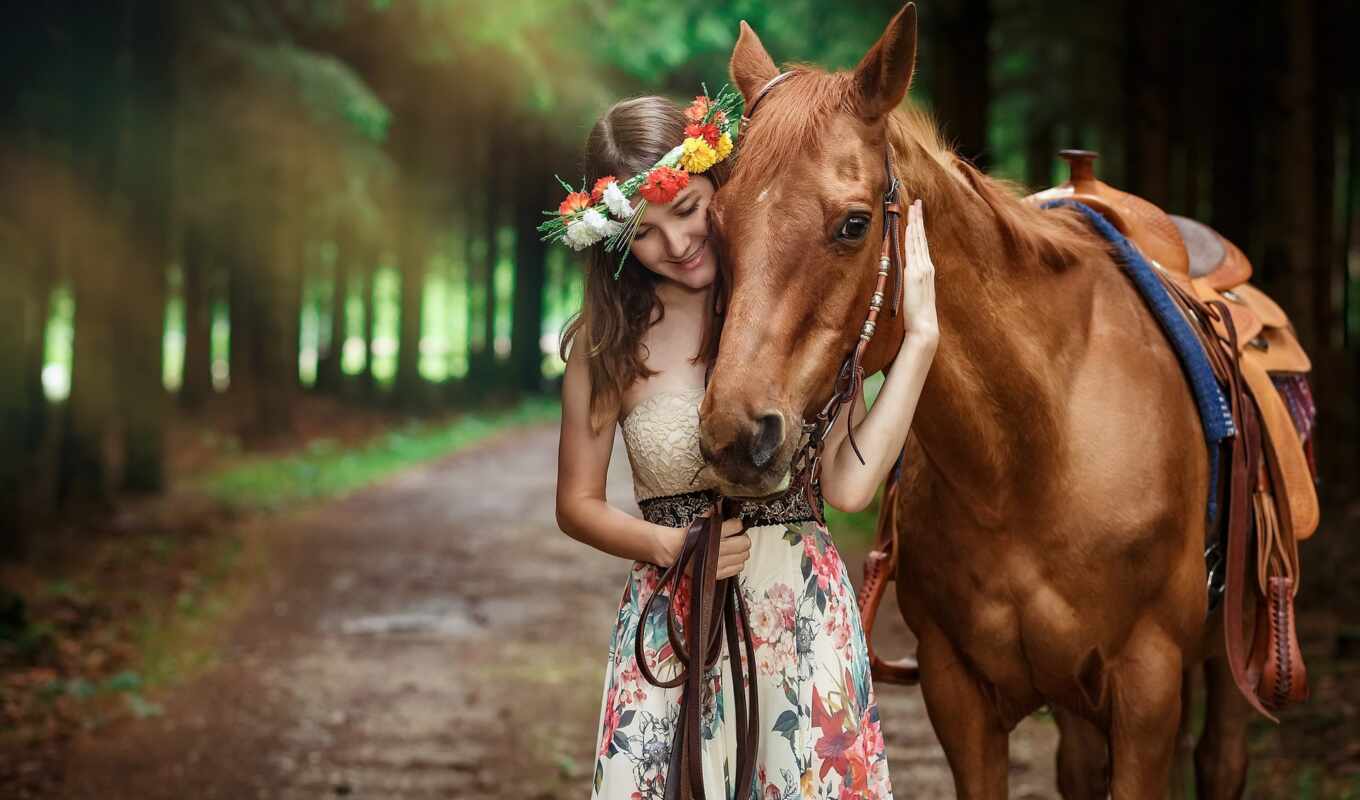 девушка, лошадь, cute, модель, улыбка