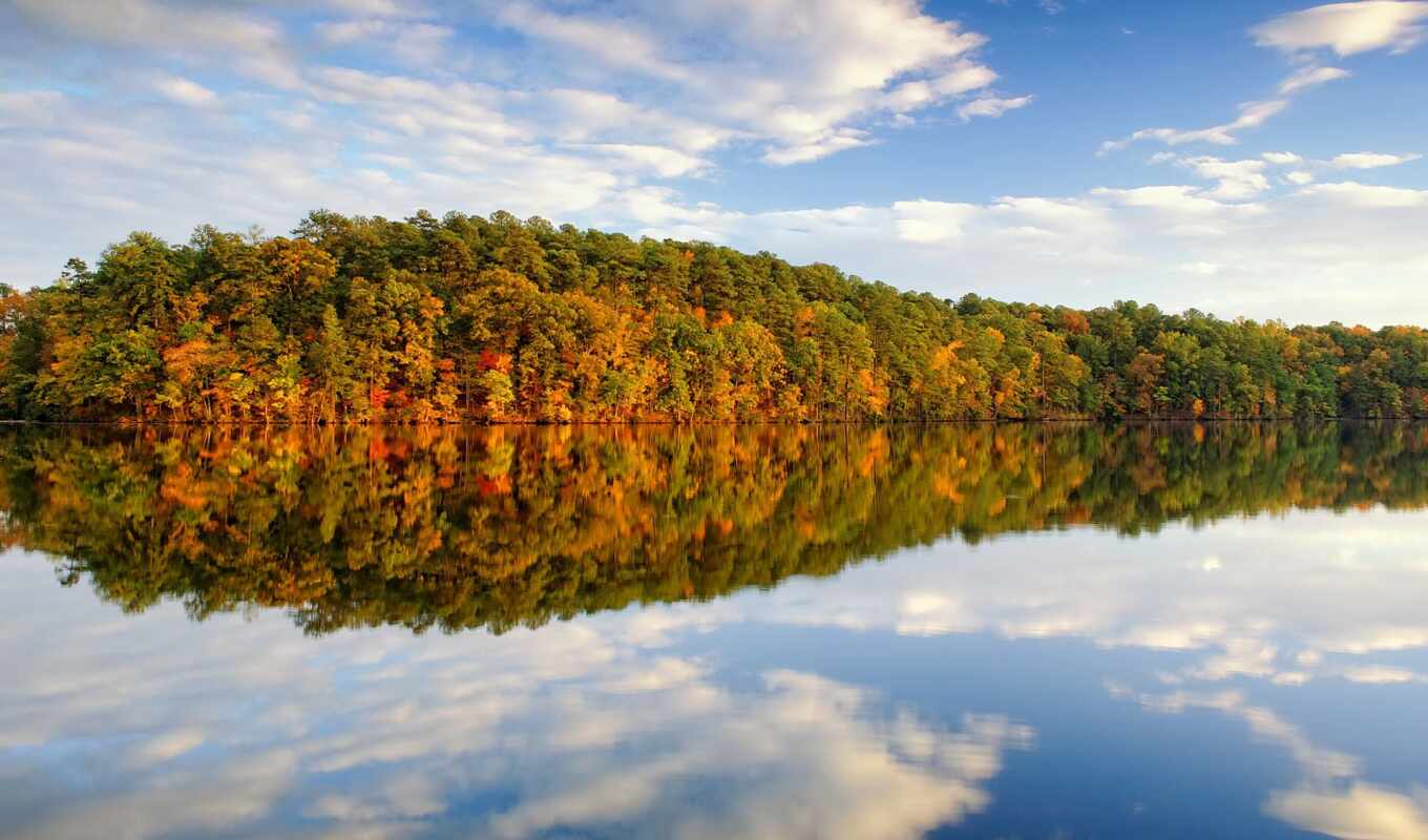 озеро, пейзажи -, pictures, осень, осенние, trees, отражение
