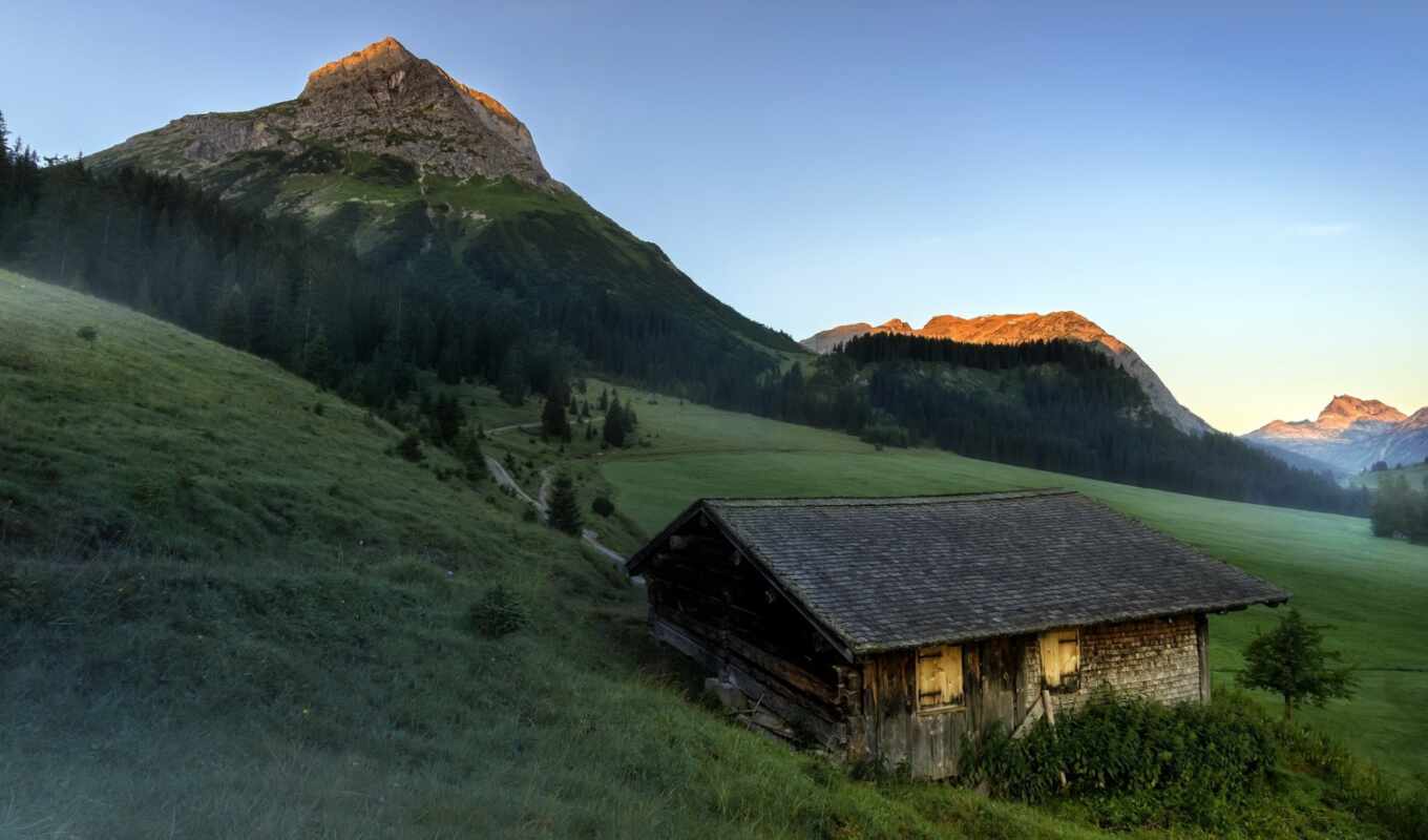 house, гора, австрия, восход, тироль
