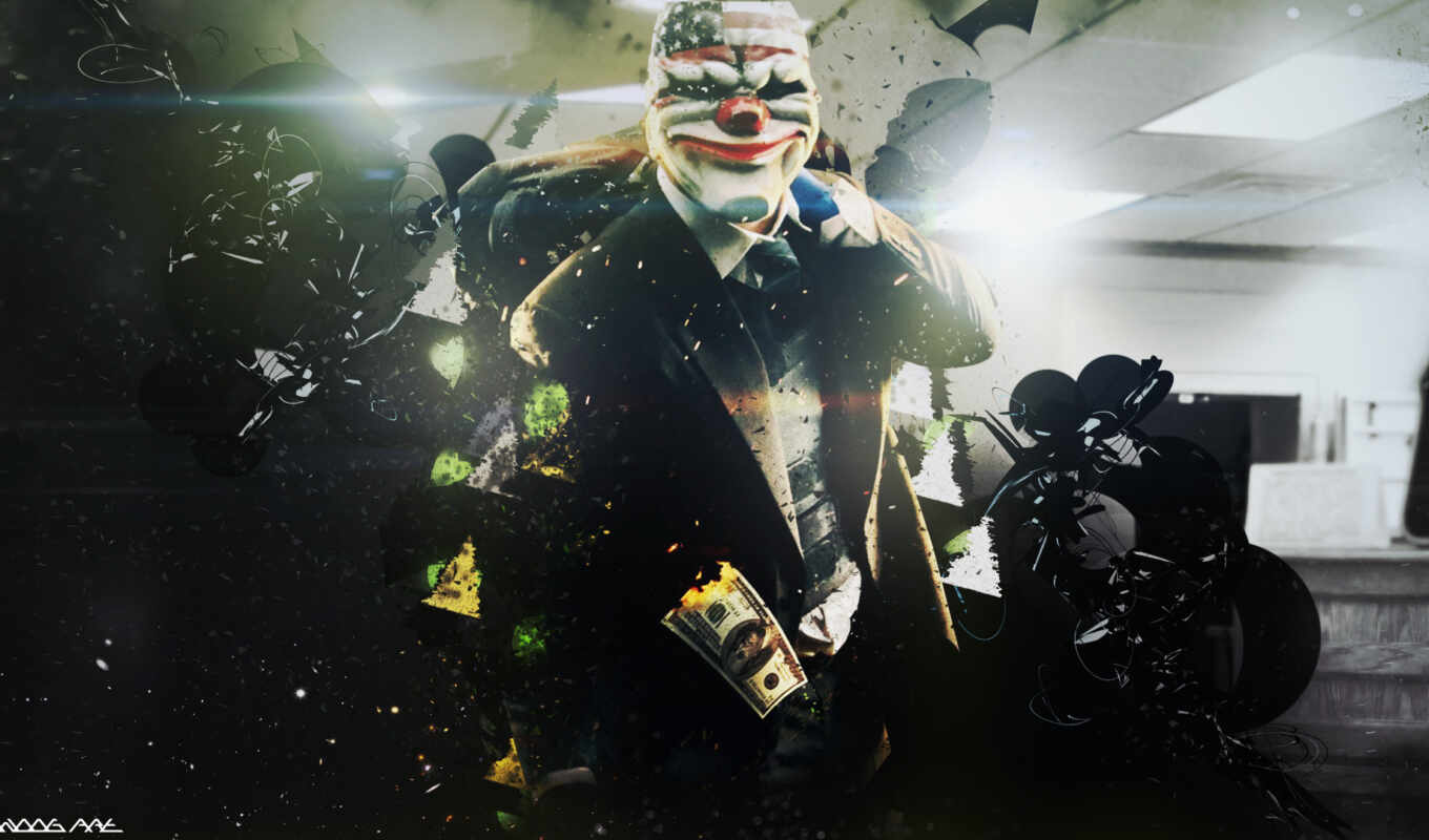 game, gallery, clean-up, suit, mask, clown, flare, rare, payday, heist, flapayday
