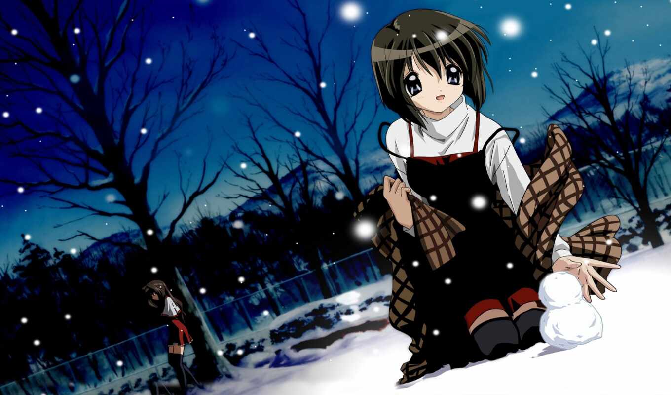 anime, winter, tapety