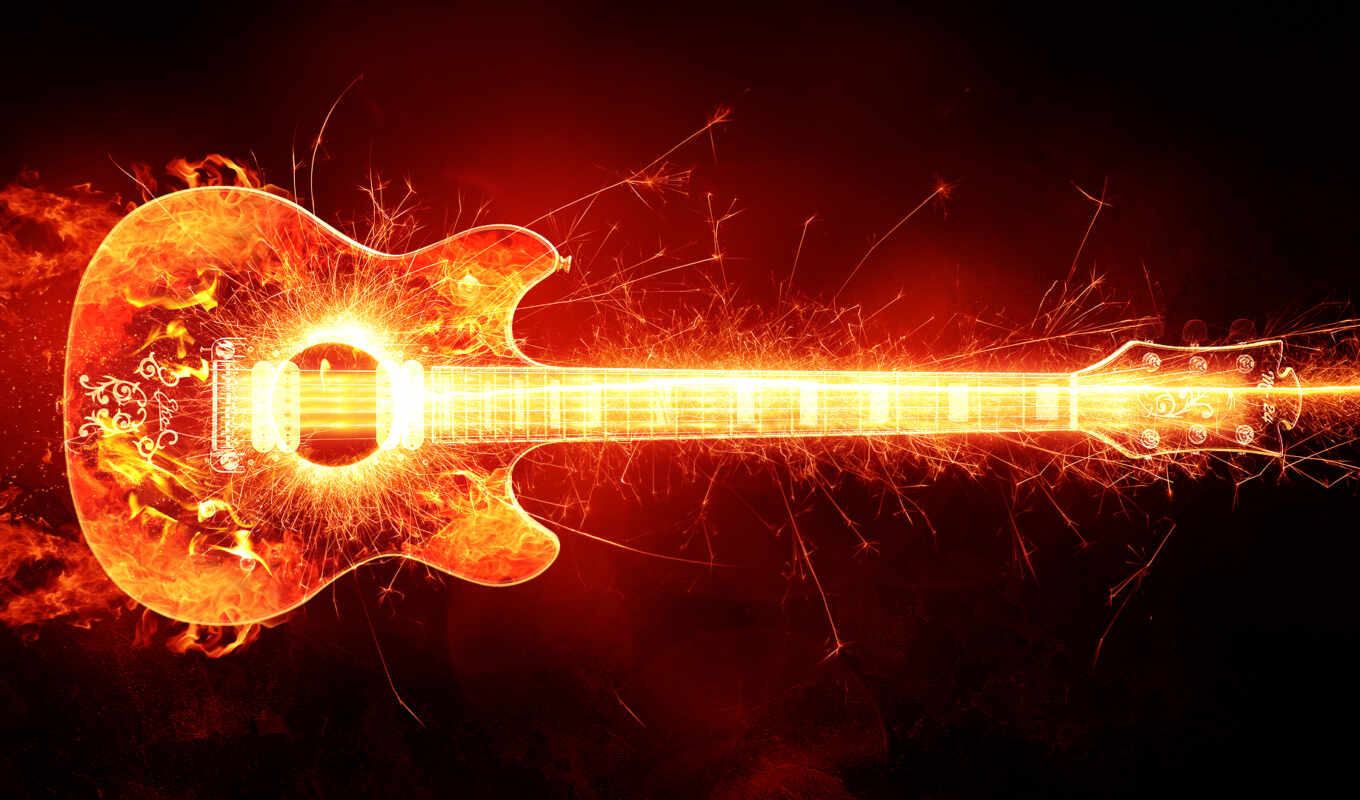 guitar, one, flame, burning