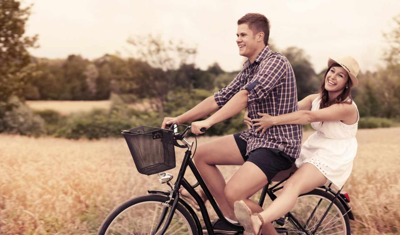 мужчина, девушка, велосипед