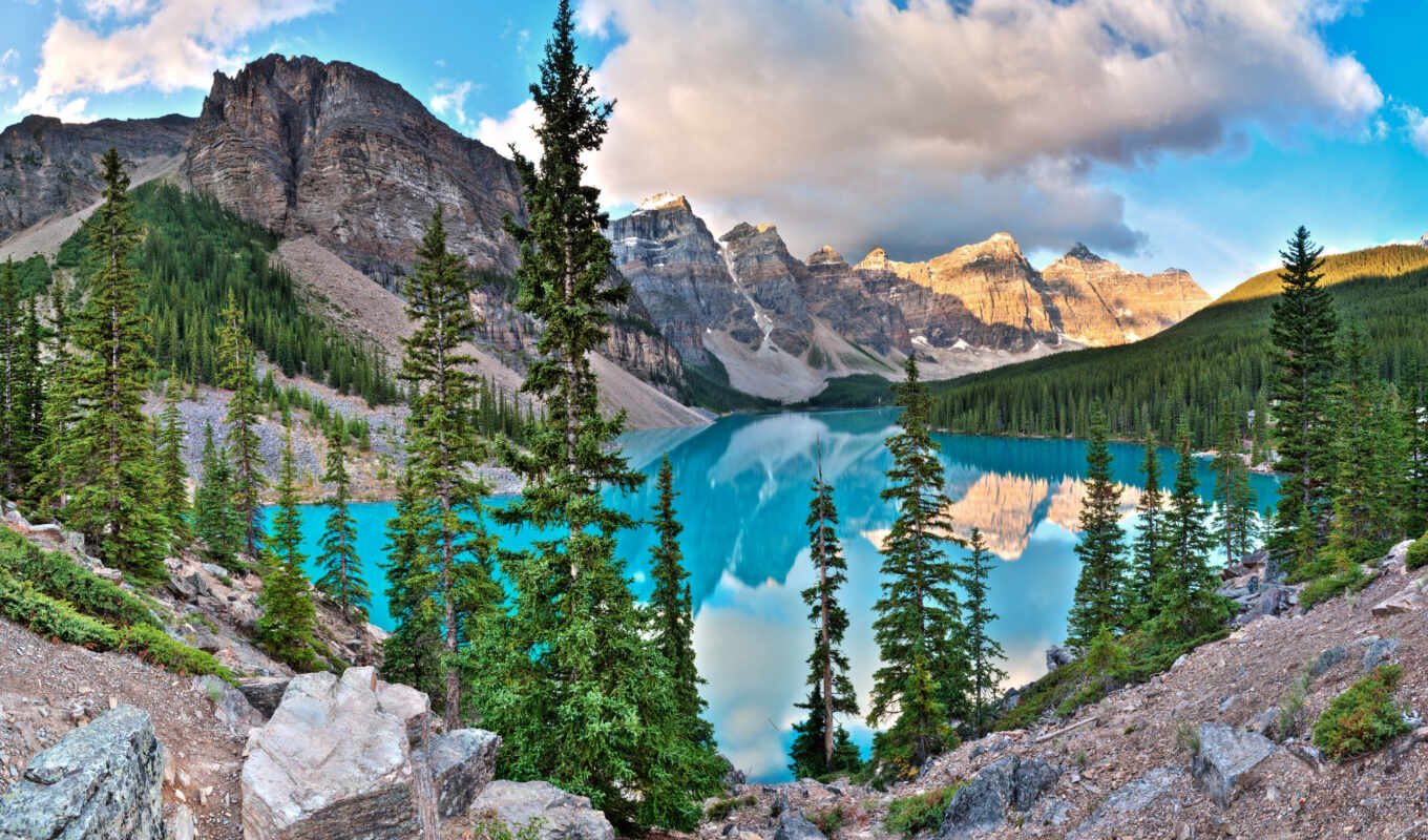 озеро, красивое, канада, озера, морейн, банф, парке, находится, национальном, ледниковое