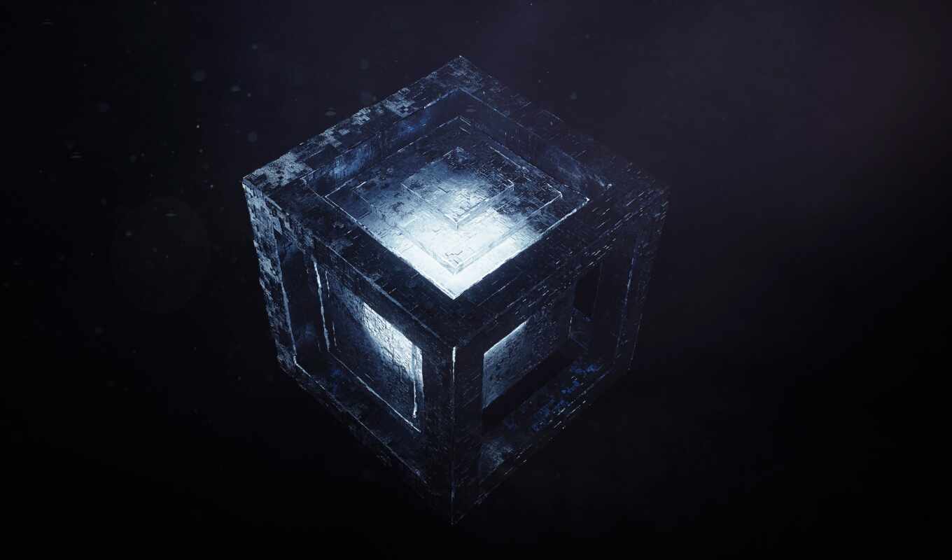 blue, кубик, digital, pattern, dark, box