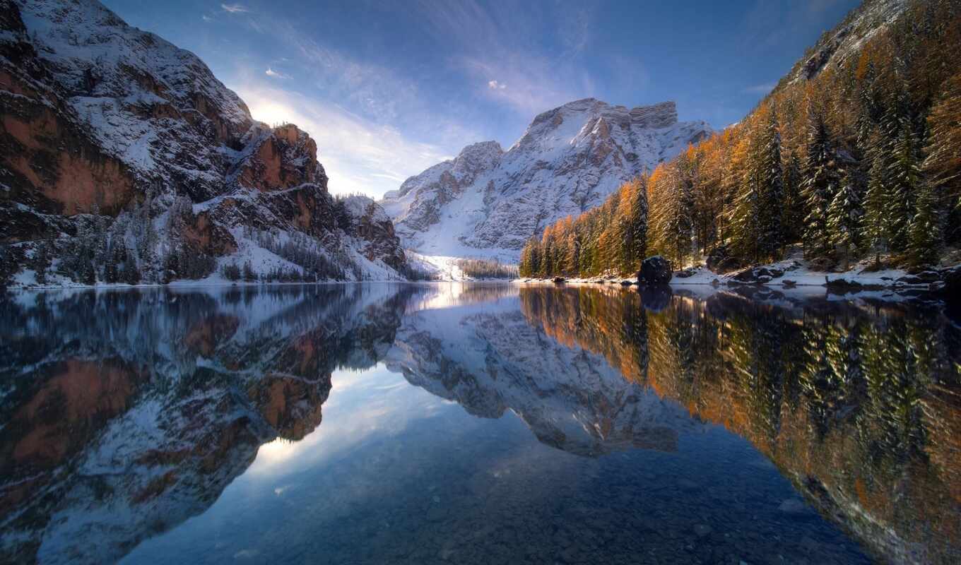 озеро, winter, гора, landscape