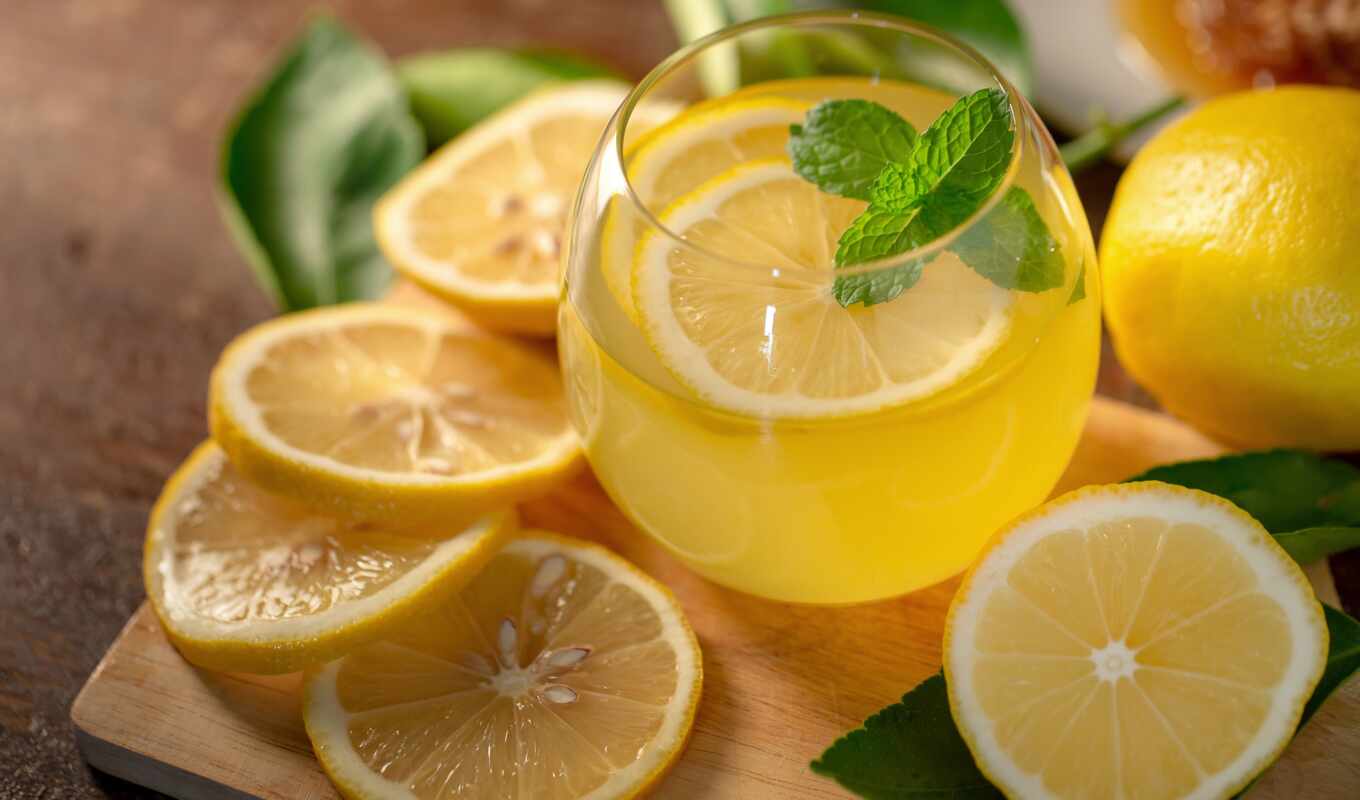 lemon, напиток, мята, lemonade