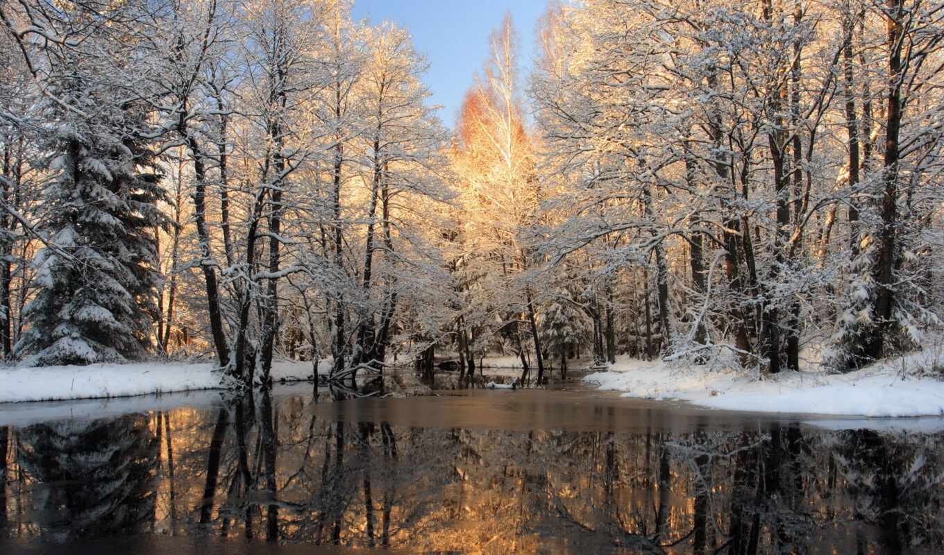 широкоформатные, winter, река, зимой