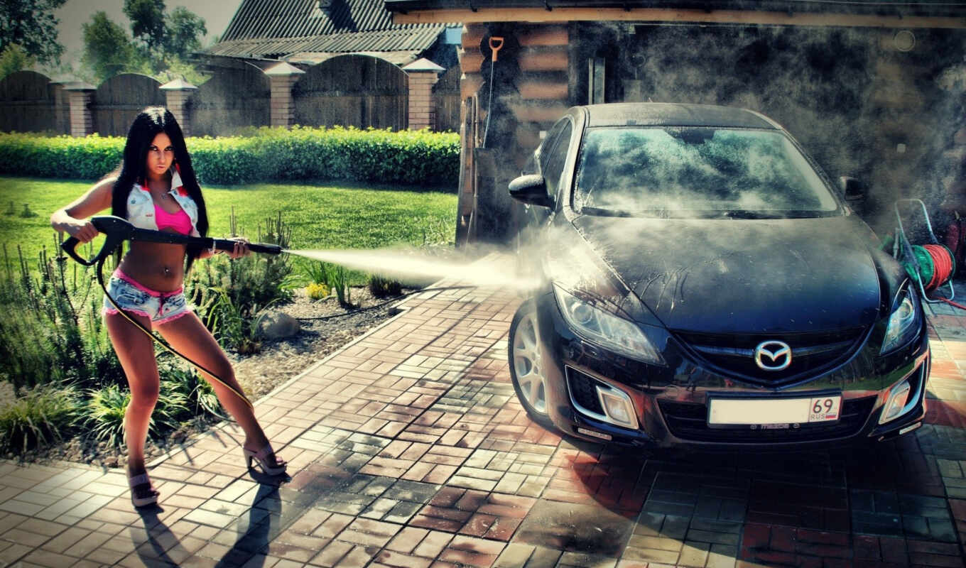 girl, car, wash