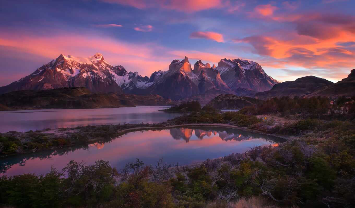 озеро, гора, america, del, paine, patagonia, national, south, torre, анды