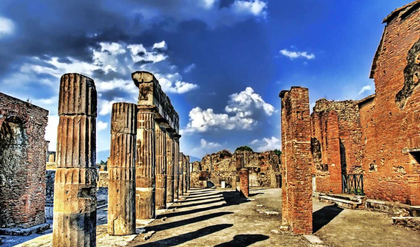 небо, браун, italy, старинный, колонна, разруха, concrete, pompeii, sorrento, геркуланум