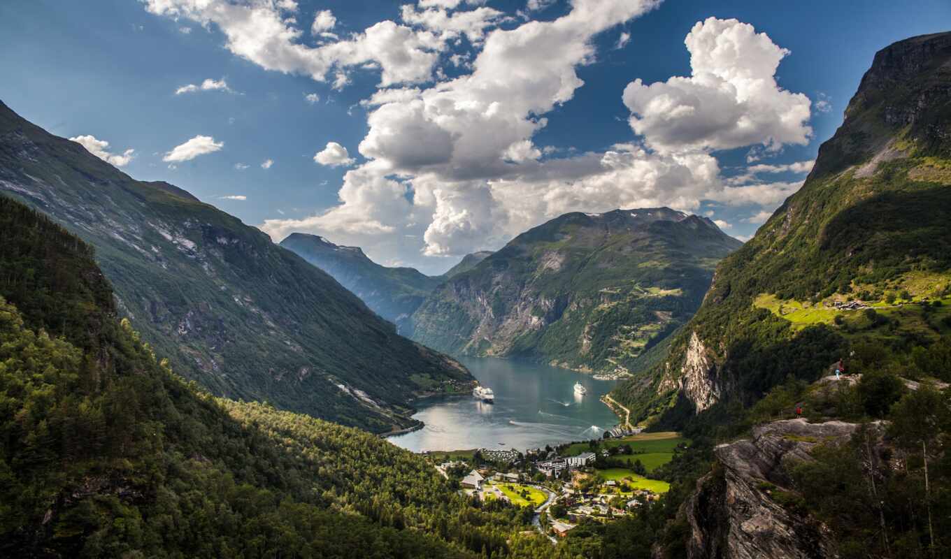 природа, небо, пейзажи -, landscape, bay, fjord, geiranger, oblaka, norwegian, горы, alcatel