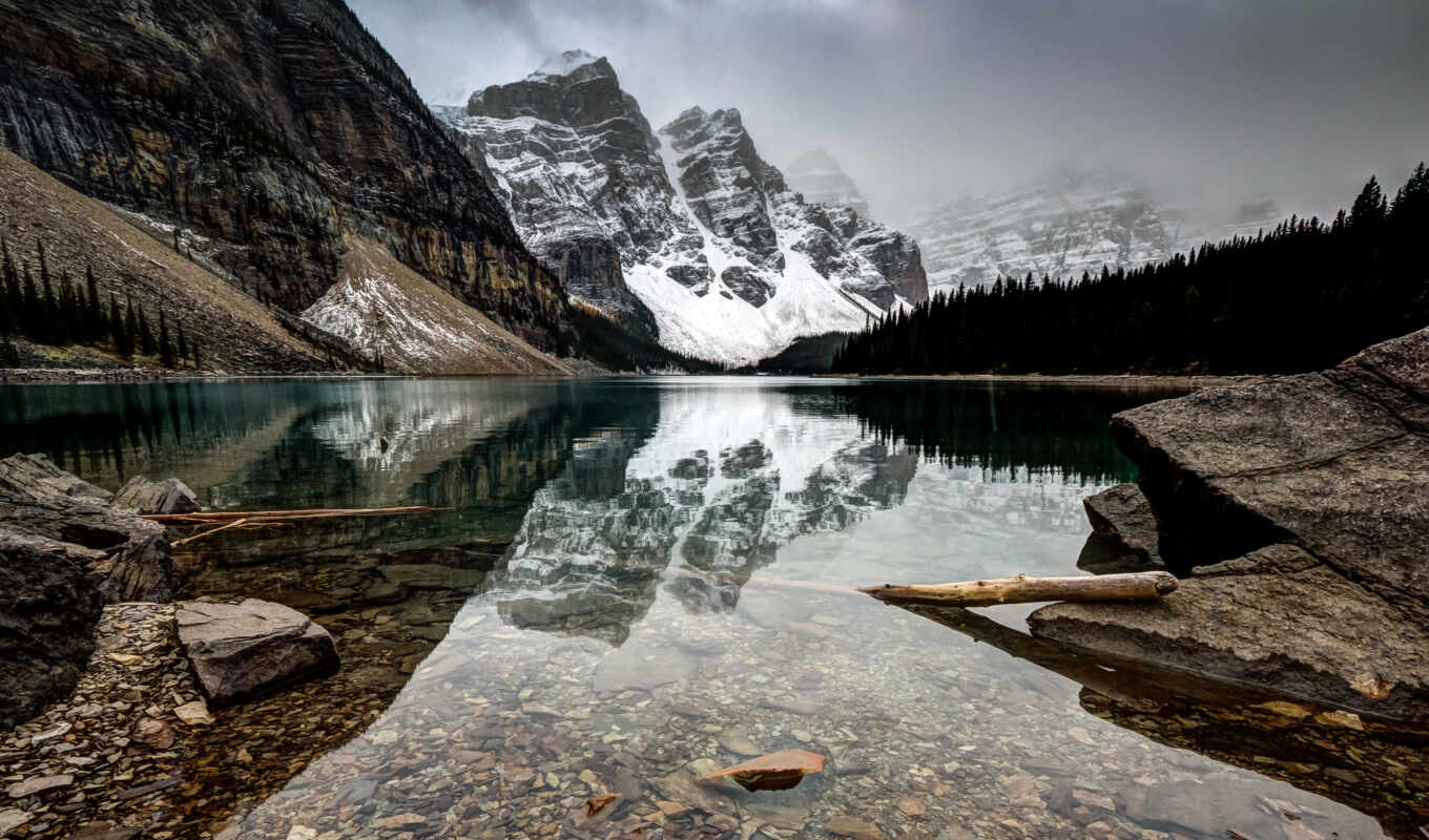 озеро, окно, winter, гора, тематика, канада, pantalla, paisaje