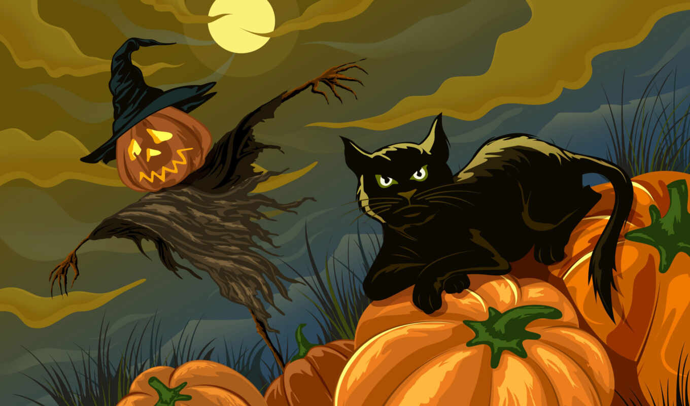 ночь, кот, фотографий, купить, halloween, праздники, рисованное, gato, preto, тыквы