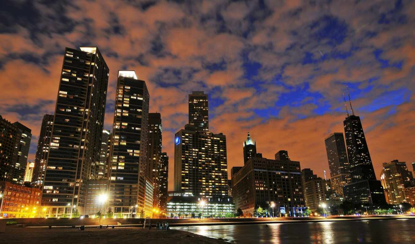 a computer, night, world, tapety, wallpaper, pulpit, skyscrapers, chicago, Miscellaneous