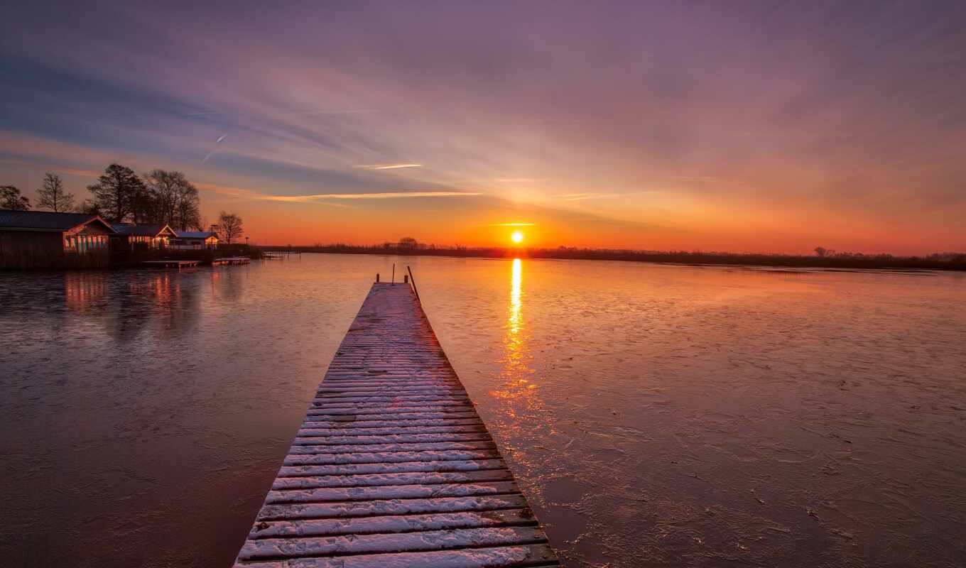 lake, sunset, stick