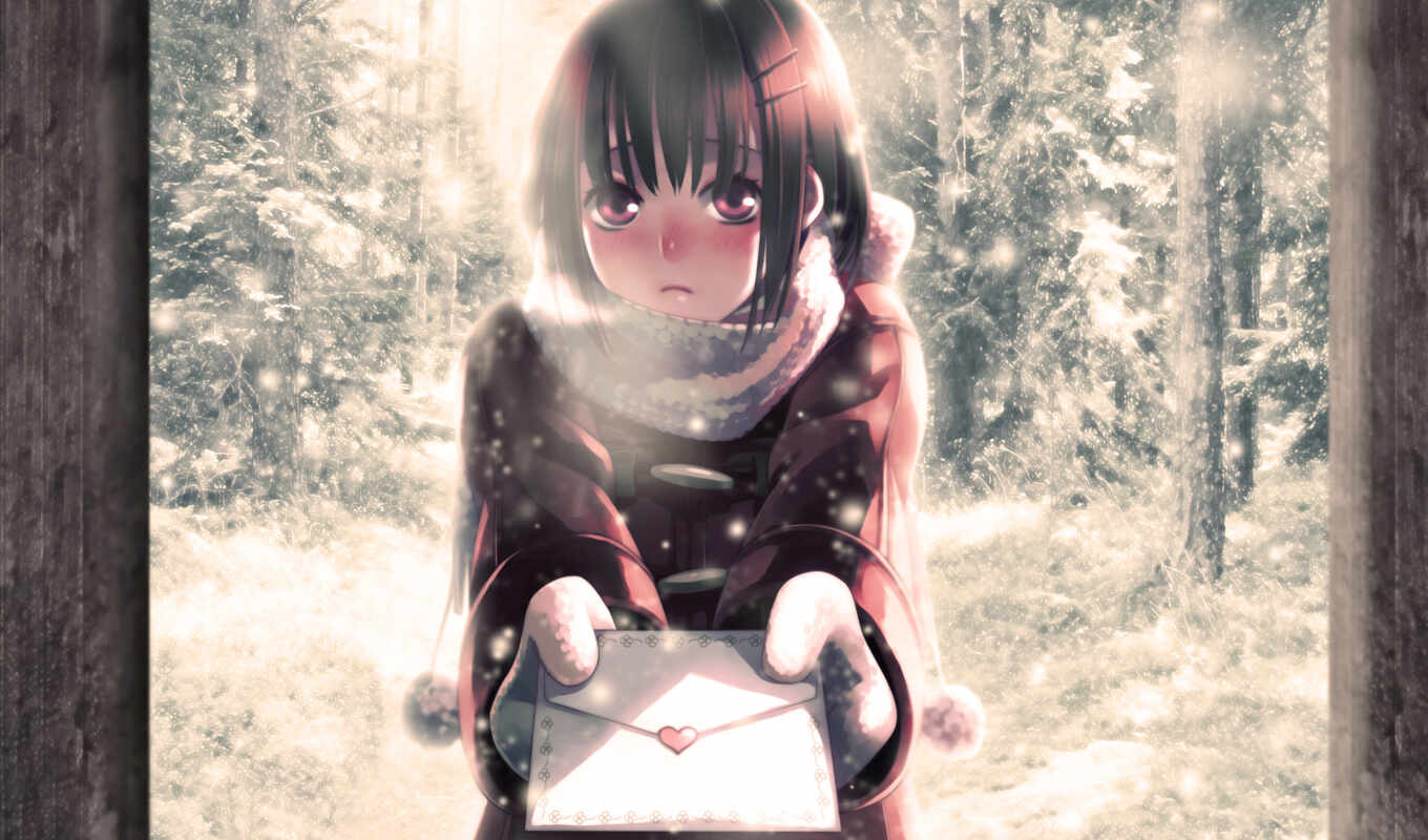 anime, winter, girls, hair, tags, share, символы, snow, cold, original, красотка, short, письмо