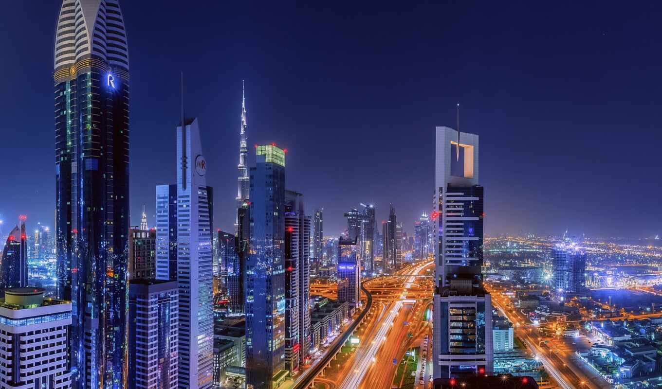 фото, город, ночь, дорога, skyline, арабский, dubai, unite, zayed, emirat