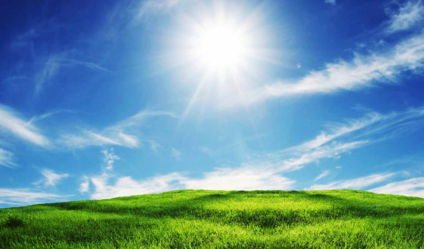 fone, компьютер, рисунок, со, sun, трава, красивые, неба, травка, холмом