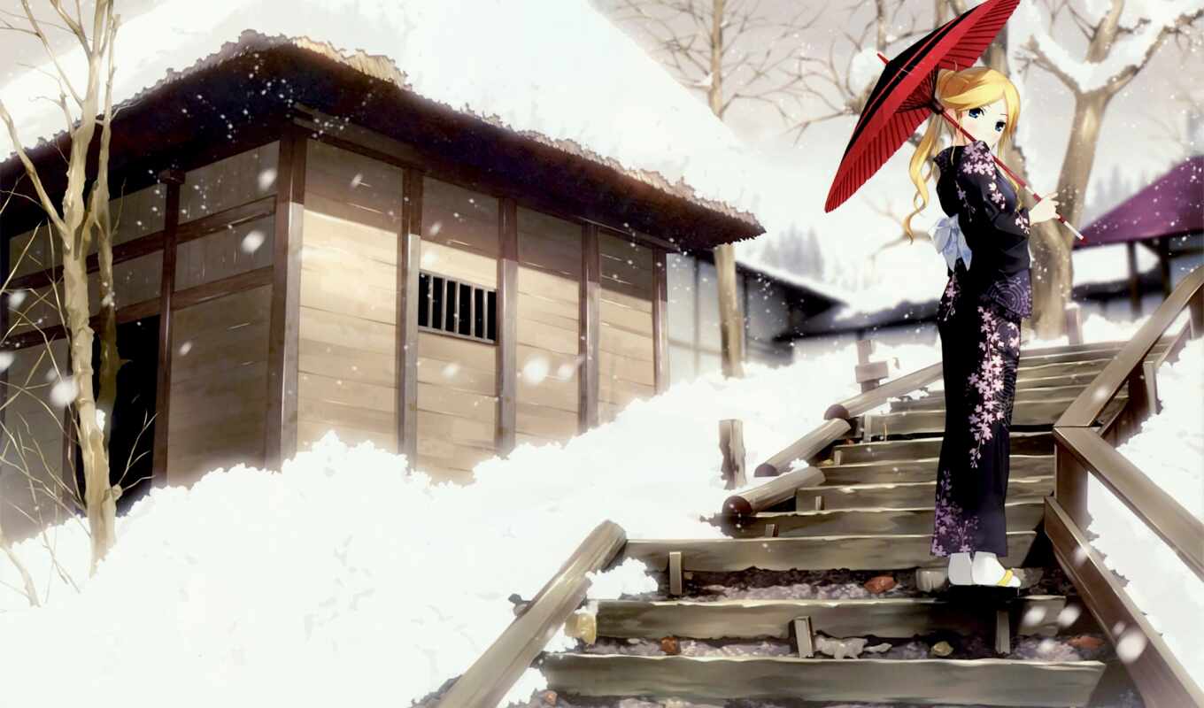 девушка, house, winter, гейша, random, anim, кимоно, narrow