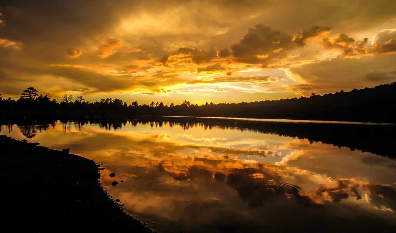 lake, sky, sunset