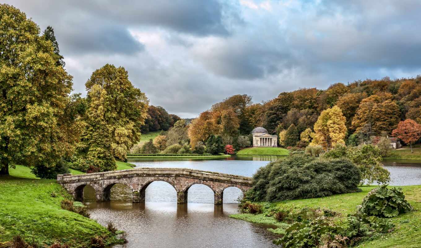 lake, landscape, autumn, England, stourhead, wiltshire
