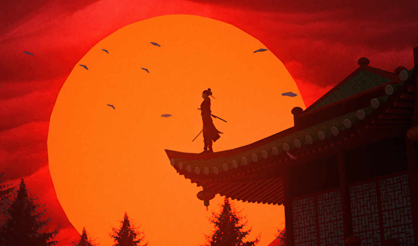 background, sunset, photo, fantasy, even, samurái, воин, женщина