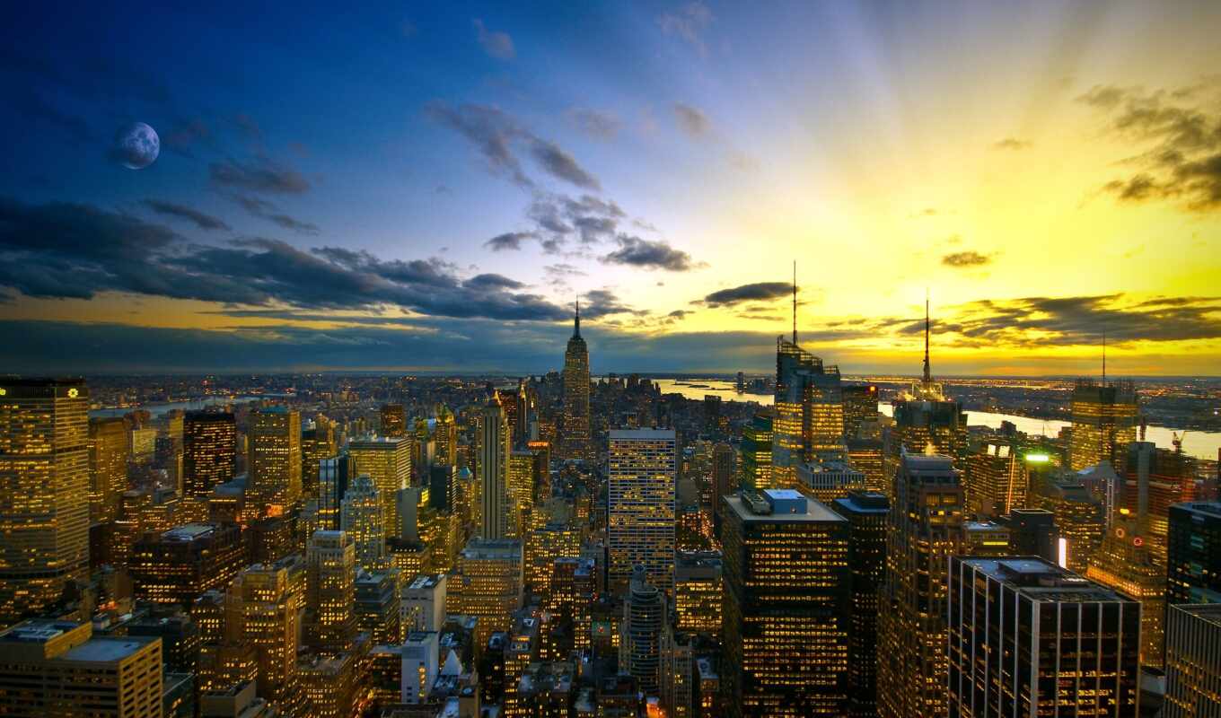 sky, new, city, evening, cities, cities, lights, york, more detailed