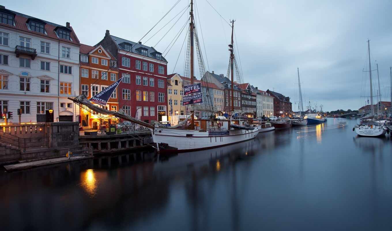 a boat, ships, pier, embankment, copenhagen, sailboat, yachts, danish, nyhavn