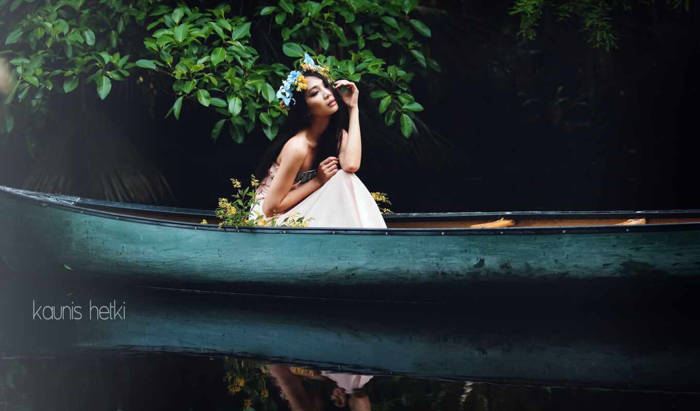 девушка, лодка, canoe