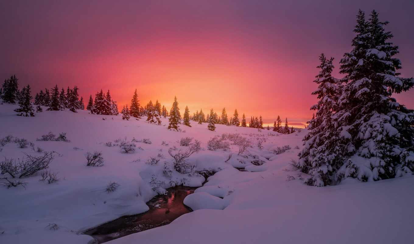 природа, небо, снег, winter, красивый, shirokoformatnyi
