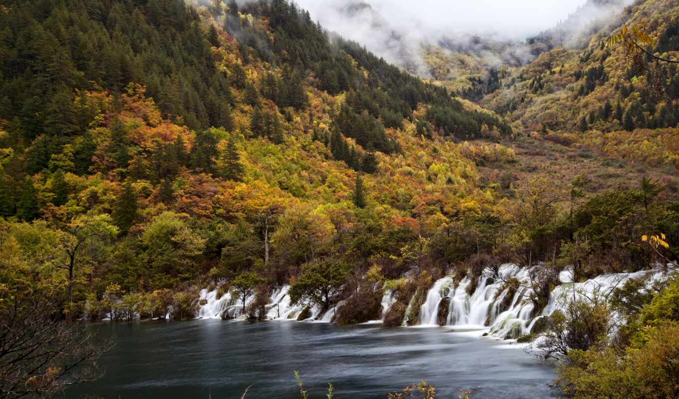 nature, dragon, park, waterfall, fog, falls, national, chinese woman, jiuzhaigou, mountains, züzüzygow