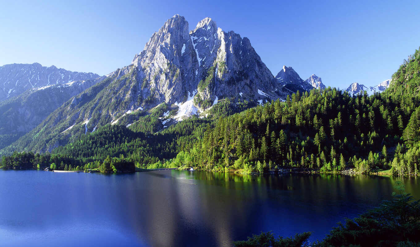 lake, water, forest, top, ripples, mountains