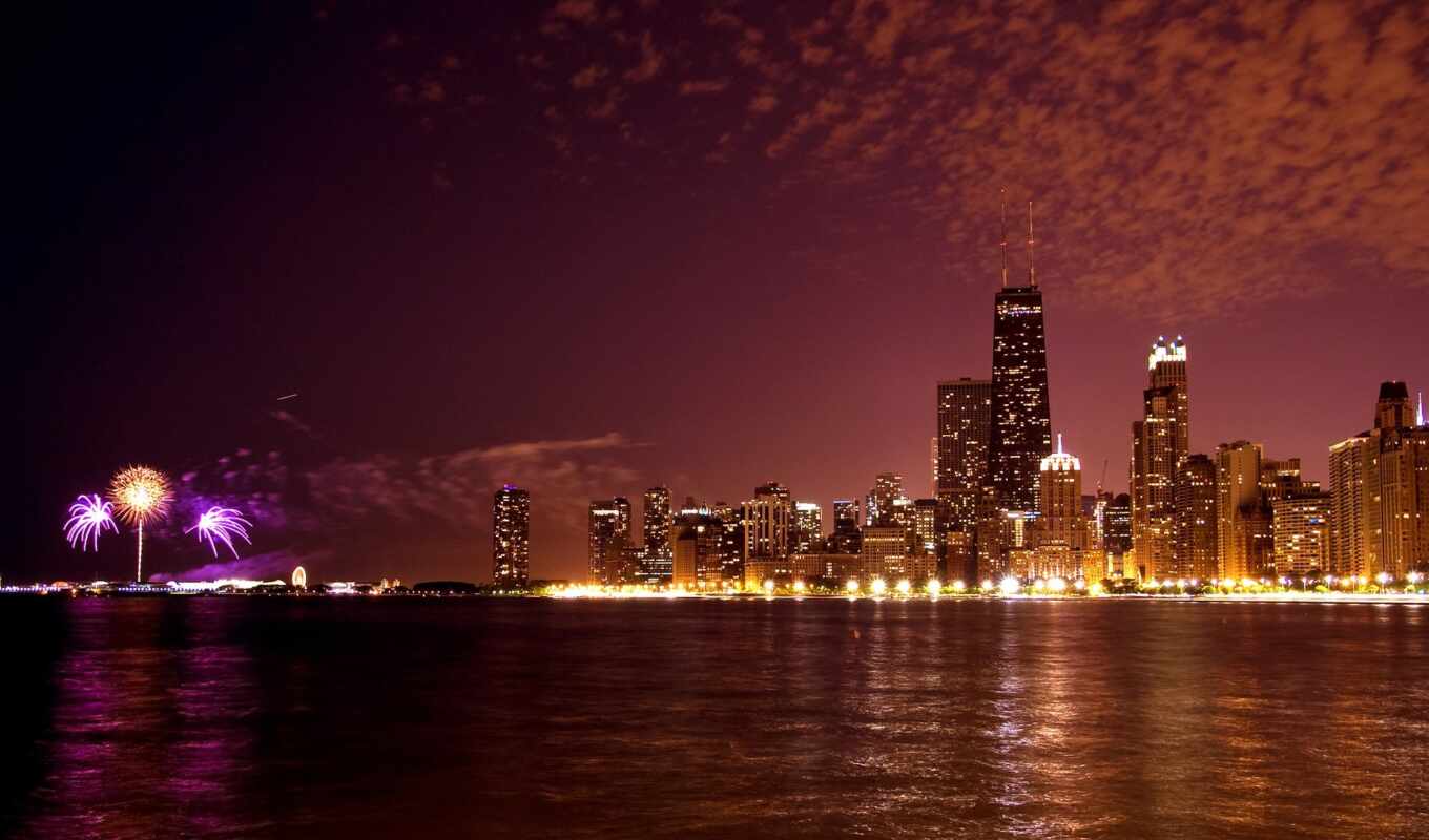 photo, view, city, night, skyline, chicago, royalty