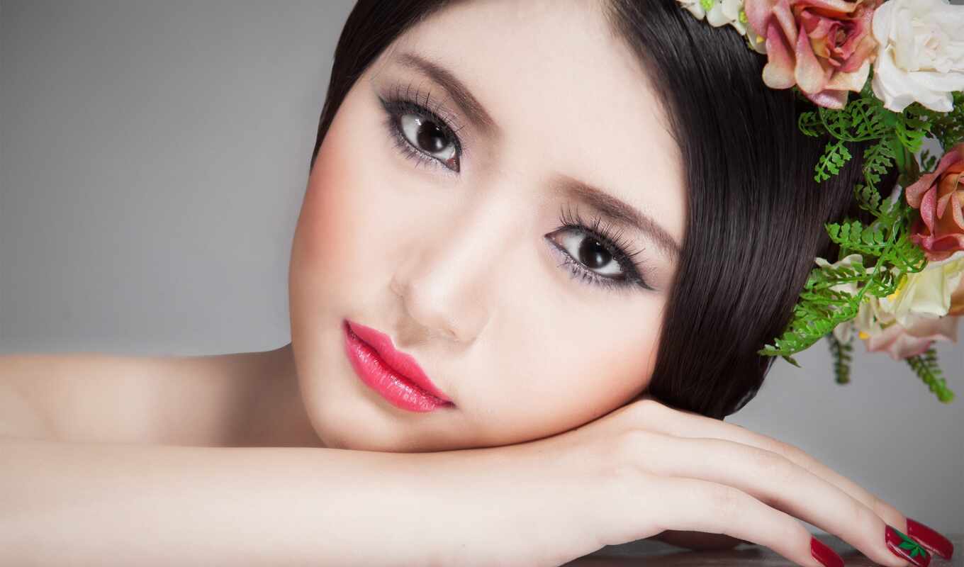 цветы, голова, женщина, her, crown, там