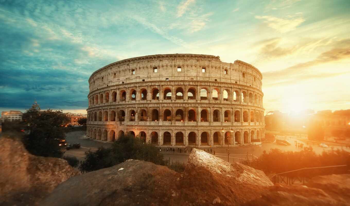 sunset, italian, rest, italy, rome, colosseum, amphitheater, sovet, flavian
