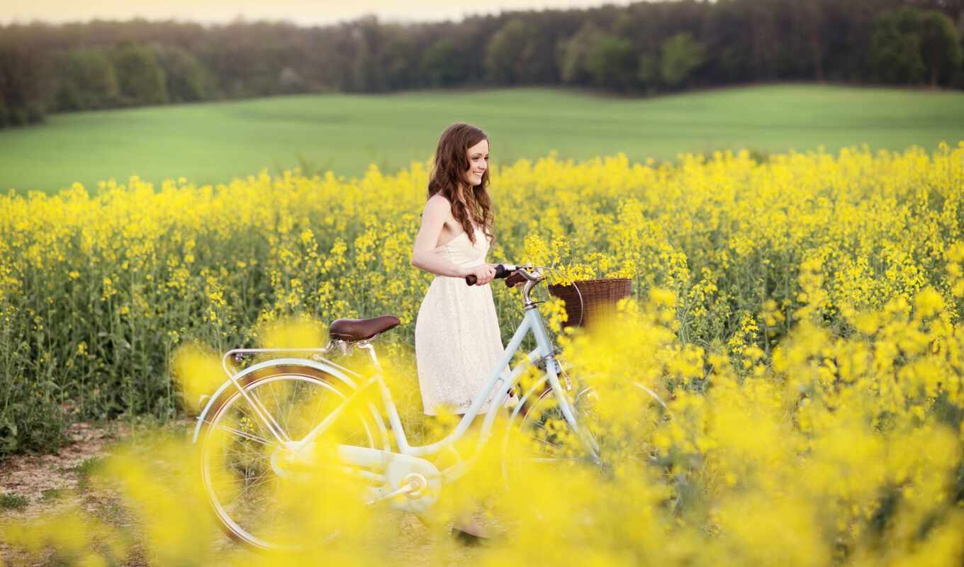 цветы, девушка, велосипед