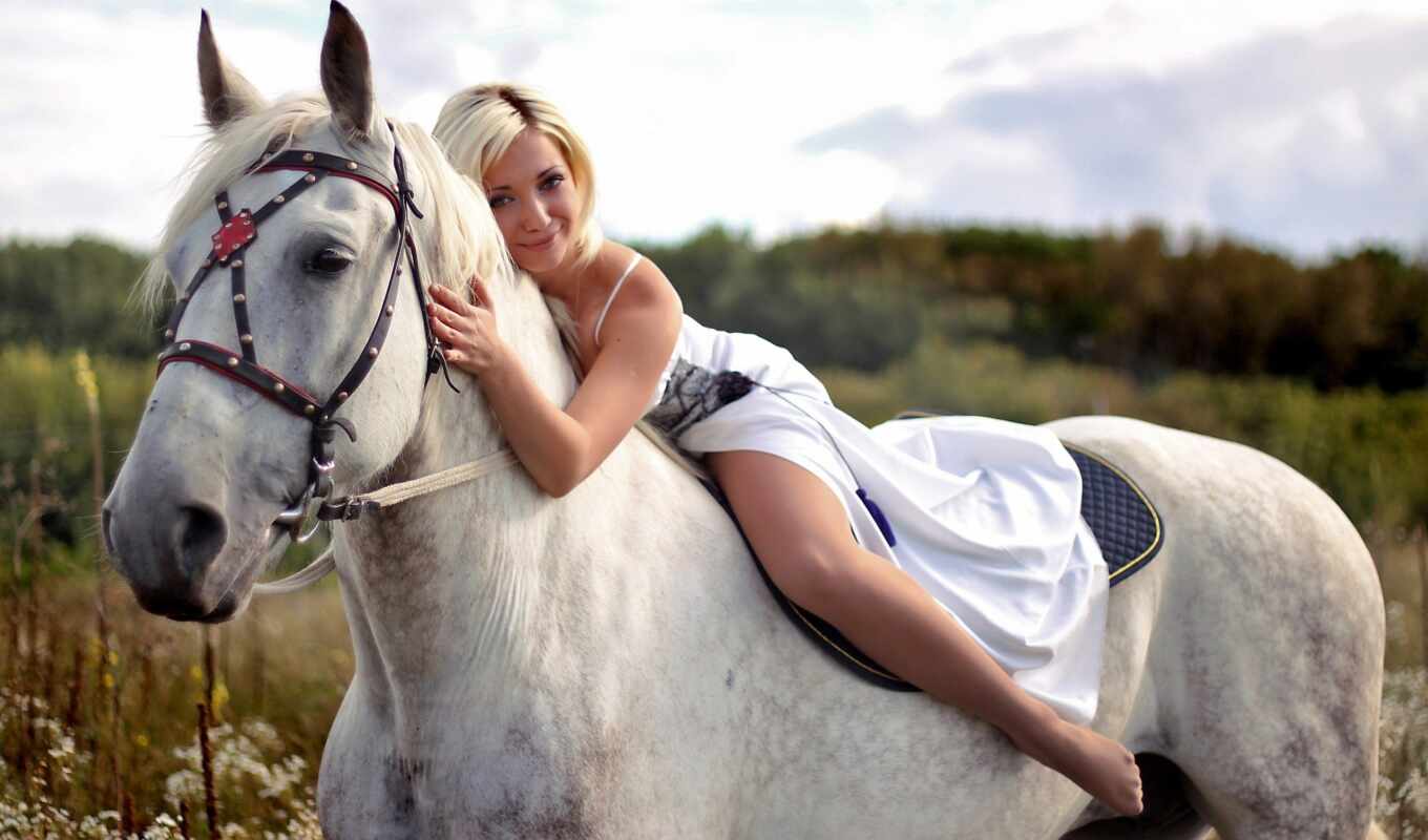 girl, white, horse, beautiful, horses, the rider, establishment