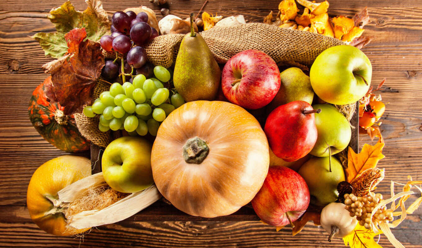 осень, урожай, производить, фрукты