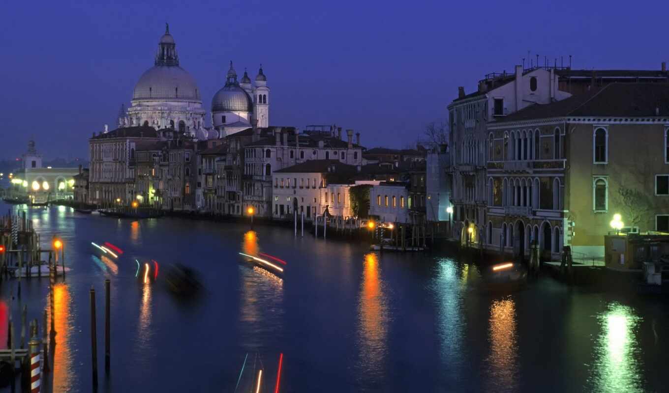 город, ночь, venice, canal, italy