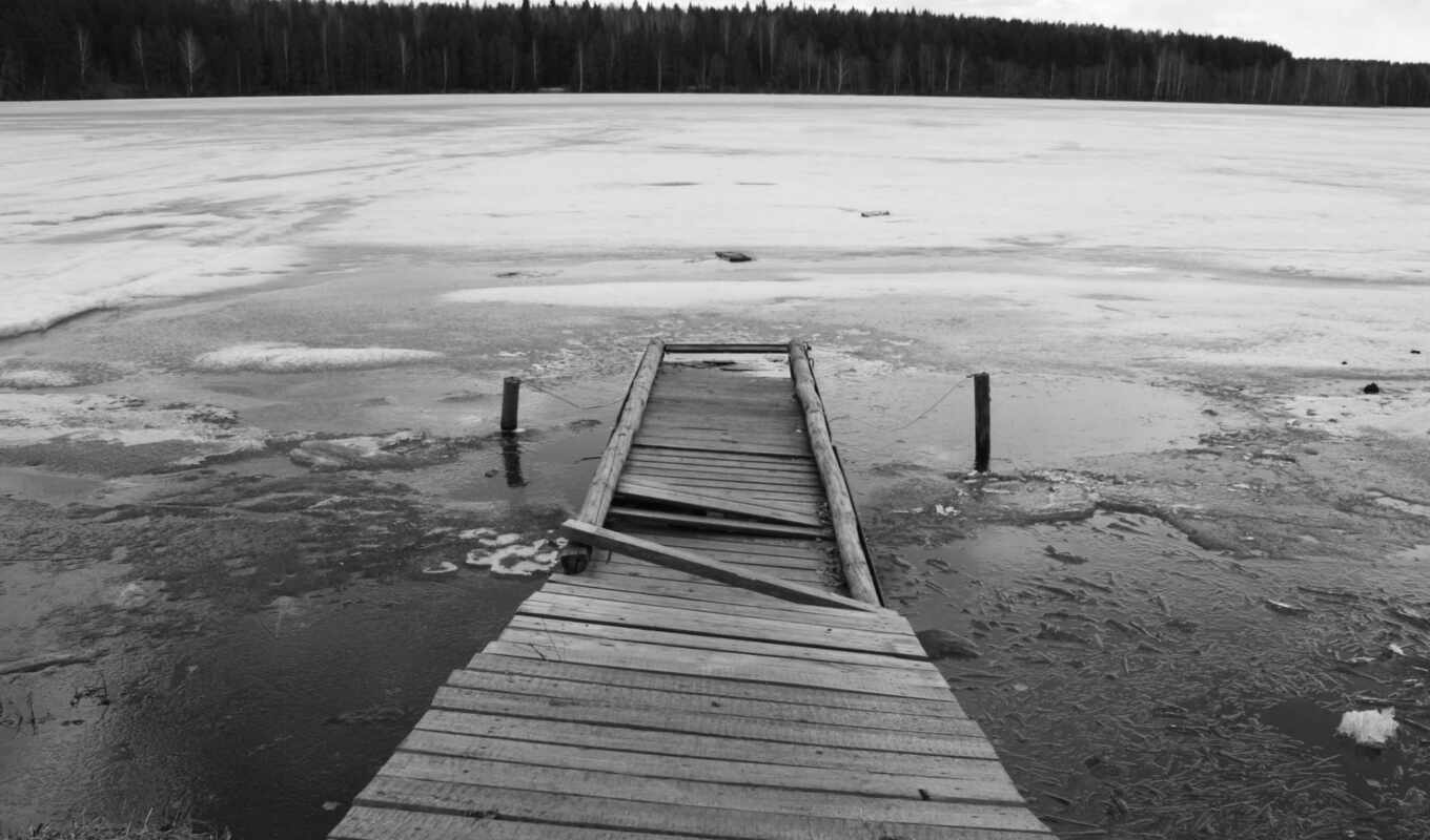 озеро, чёрно, широкоформатные, белые, белая, лед, мост, pier, разлом, фотообои, js