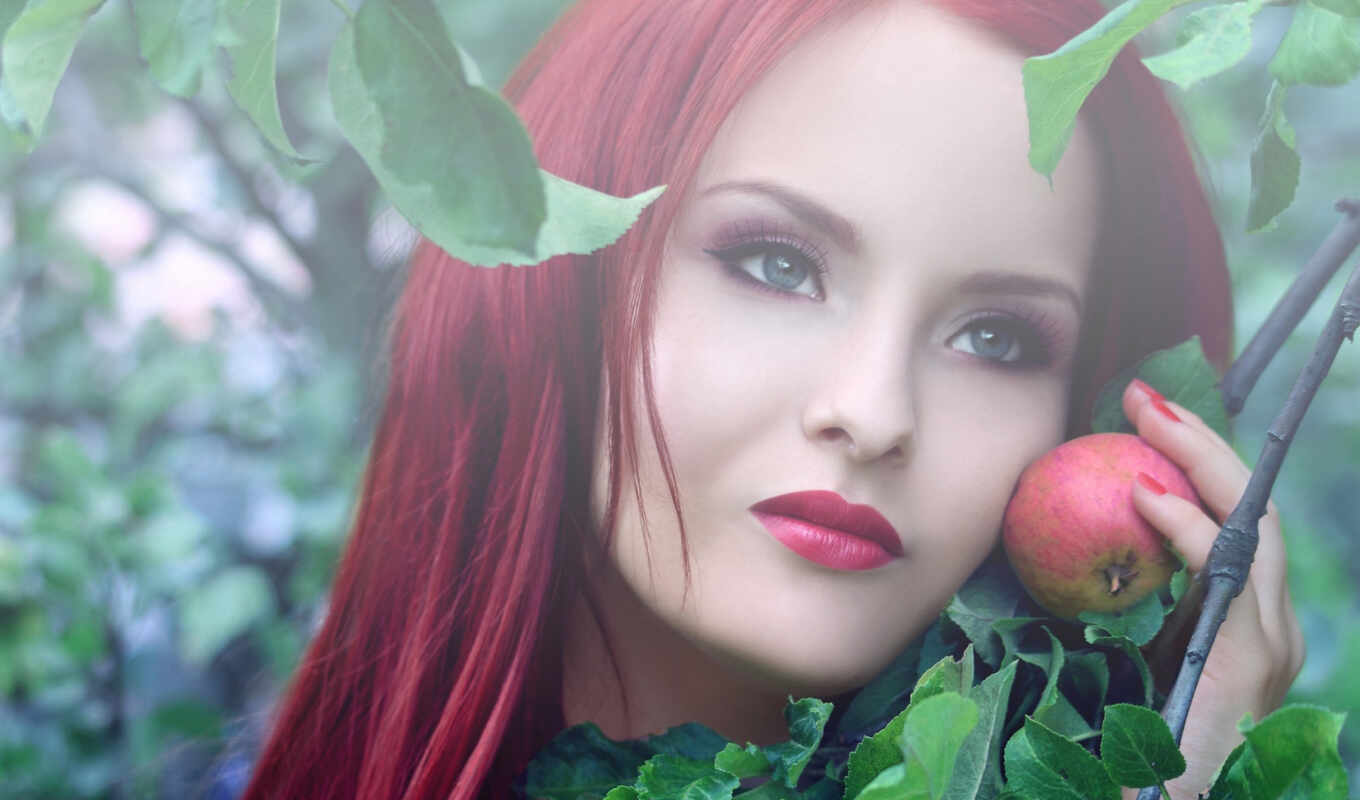apple, девушка, devushki, простая, яблока, яблони, маски, яблоком