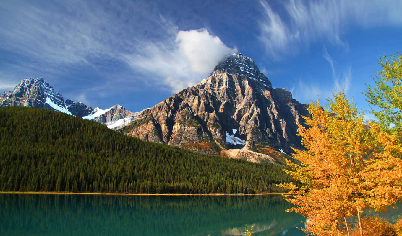 озеро, альберта, peak, mount, banff, канадский, lower, горы, chephren, как, водоплава