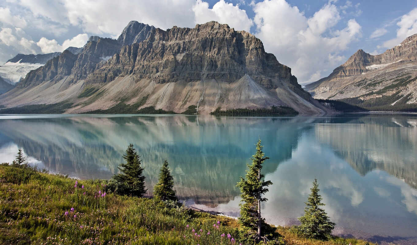 озеро, природа, небо, гора, канада, красивый, озера, канадский, бою