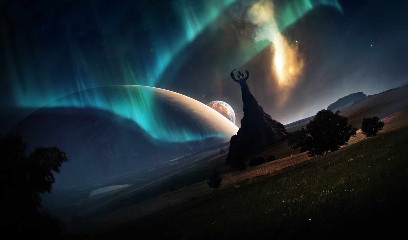 небо, ночь, огни, planet, system, aurora, northern, borealis, сияние
