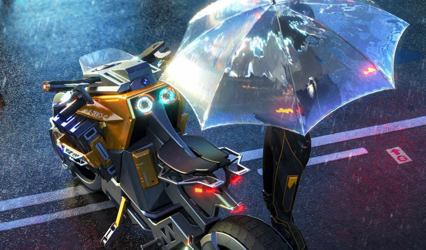 art, мотоцикл, дождь, транспорт, зонтик, scus